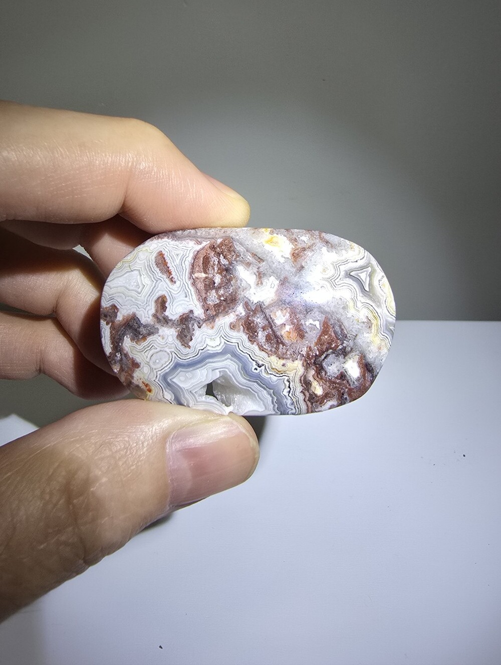 Mexican Crazy Lace Agate Crystal Palmstone #E